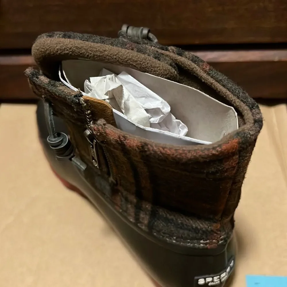 Sperry Saltwater Prints Boots Brown Plaid Fisherman‎ Core Size 8.5